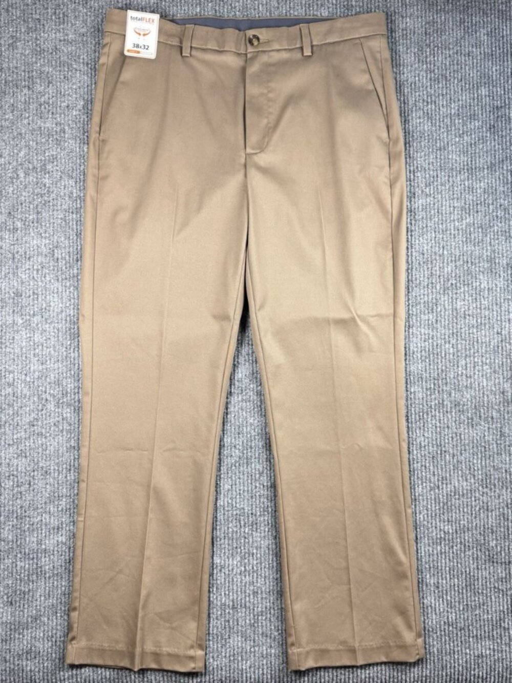 Roundtree & Yorke Total Flex Pants Men’s 38x32 Tan Khaki Classic Fit Flat Front